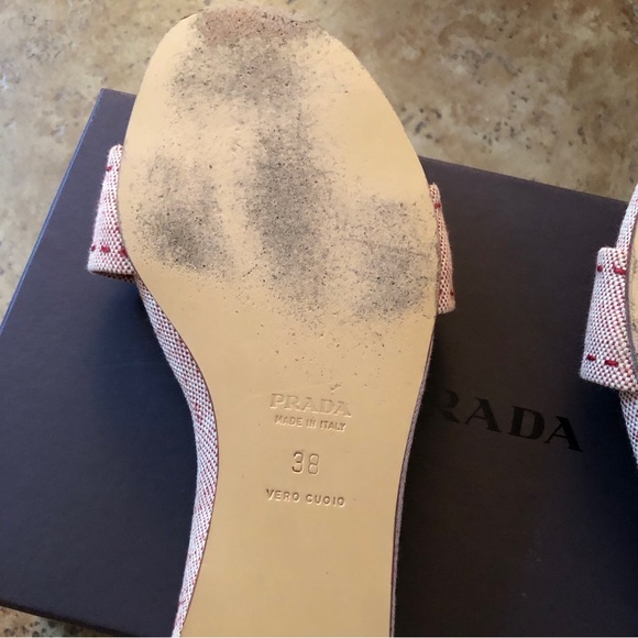 Prada Slide Round Toe Sandals Metal Logo 38/8 - Picture 7 of 13